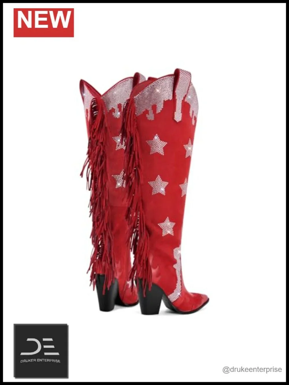 Fringe Thigh High Boots Over The Knee Rhinestone Studded Cowboy Boots Faux Suede